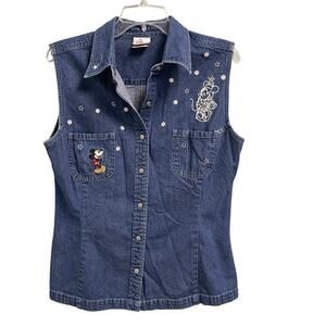 The Disney Store VTG Chambray Denim Button Down XL Minnie Mickey Mouse Vintage